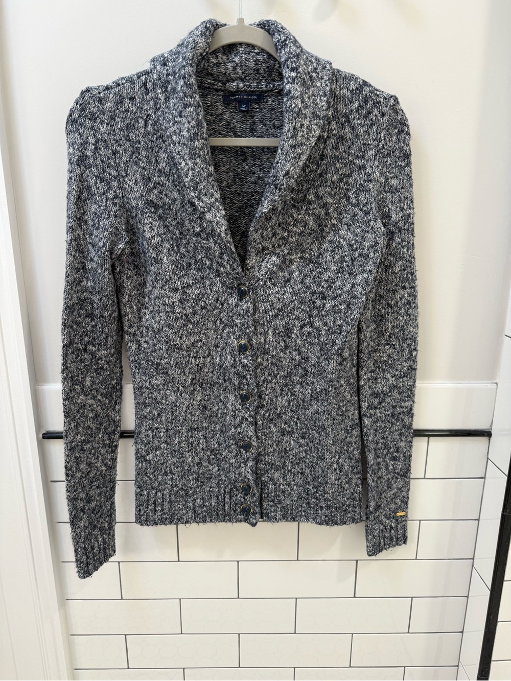 Tommy Hilfiger Blue Marled Shawl-Collar Button Cardigan